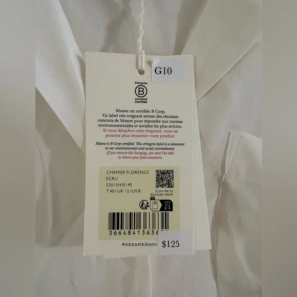 Sezane Florence Shirt in Ecru - Size 40, US 8 - NWT - Picture 7 of 12